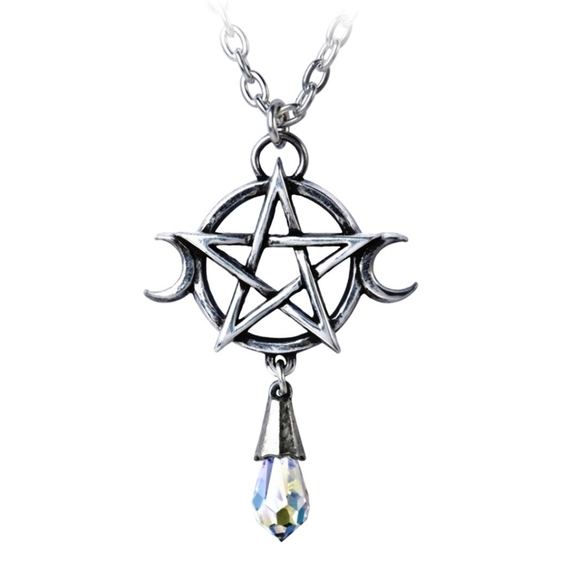 Alchemy Gothic Goddess Pendant – Triple Moon Pentagram Crystal Pewter Necklace - Picture 4 of 12